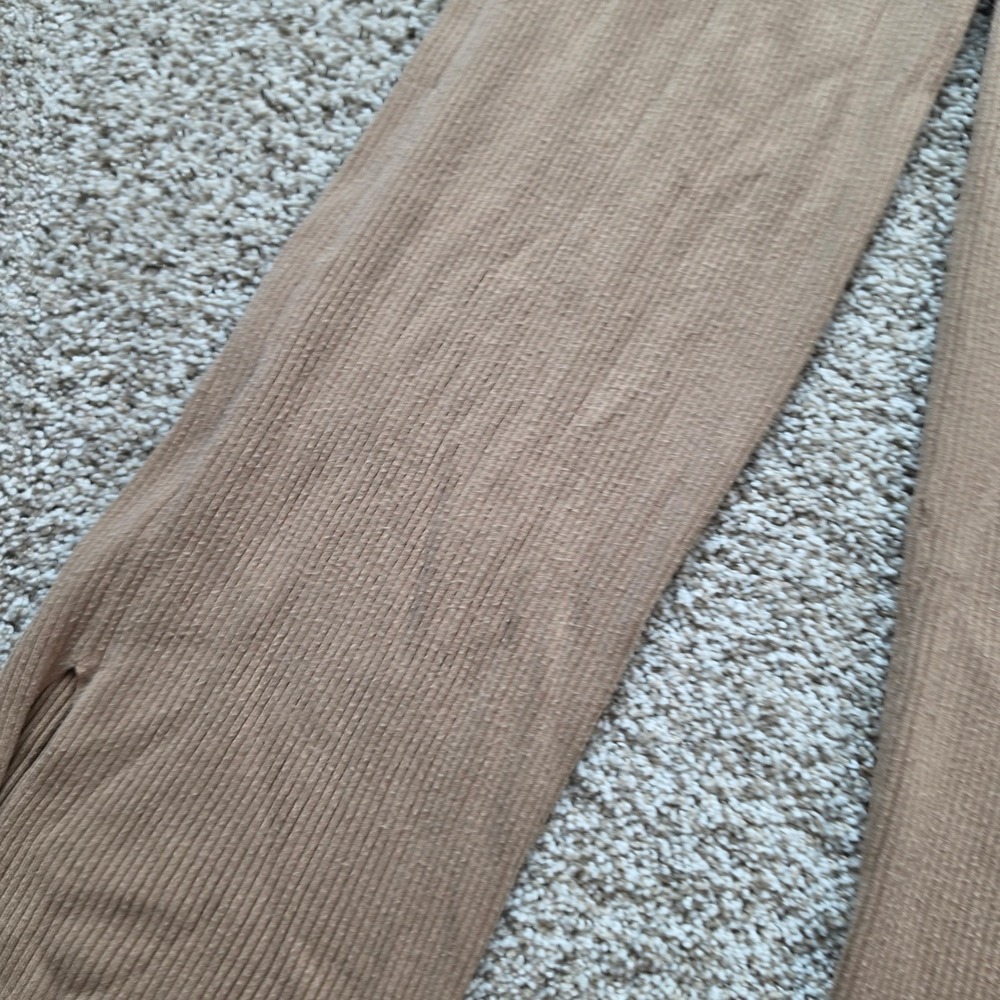 Wilfred Aritzia Ribbed Wide Leg Pants Womens 2XS Tan Slit Hem 120801 - Picture 4 of 13